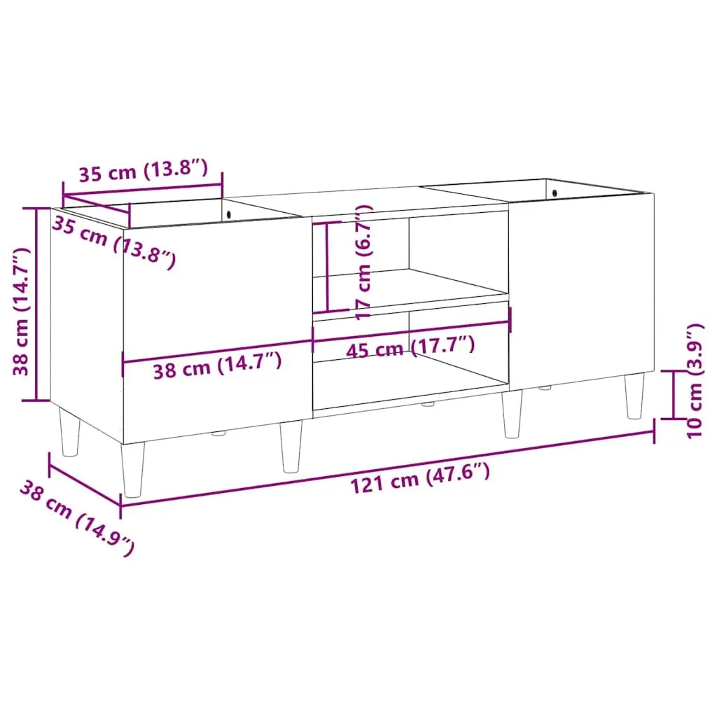 Record Storage Cabinet White Engineered Wood 121x38x48cm Vinyl LP Display