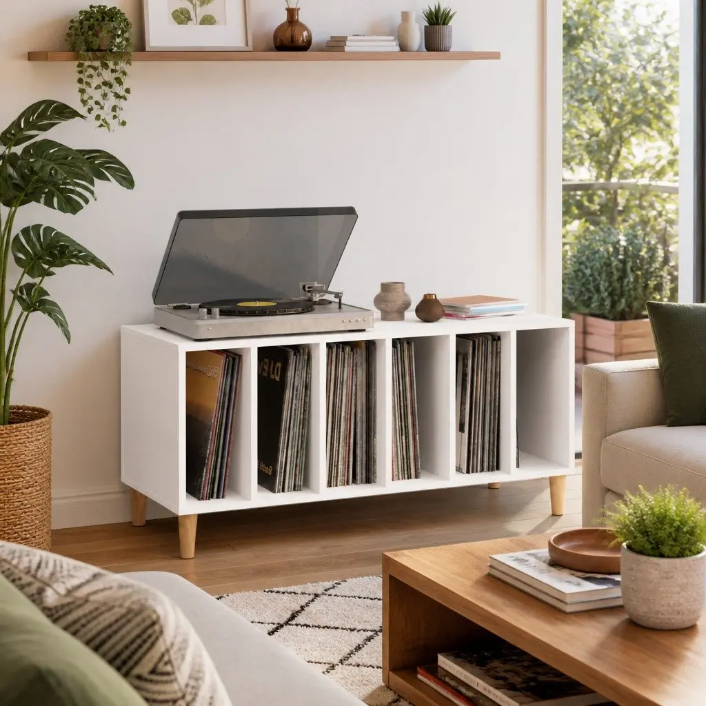 Record Storage Cabinet Vinyl LP Organizer 100 x 38 x 48 cm White
