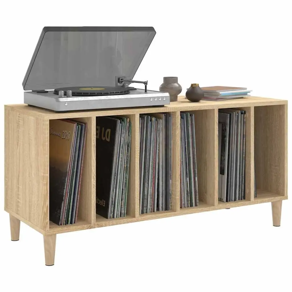 Record Storage Cabinet Brown Engineered Wood Vinyl LP Display Organizer