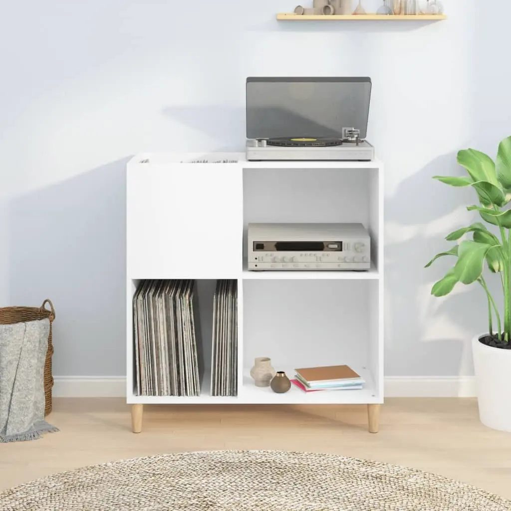 Record Cabinet White Storage Vinyl LP Display Case with Wooden Feet Engineered