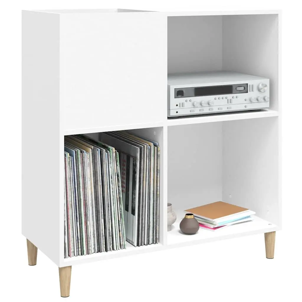 Record Cabinet White Storage Vinyl LP Display Case with Wooden Feet Engineered