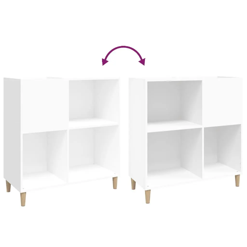 Record Cabinet White Storage Vinyl LP Display Case with Wooden Feet Engineered