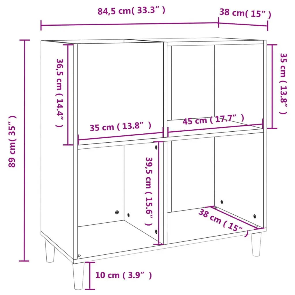 Record Cabinet White Storage Vinyl LP Display Case with Wooden Feet Engineered