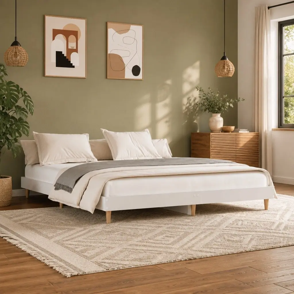 King Bed Frame White 183x203cm Engineered Wood Platform