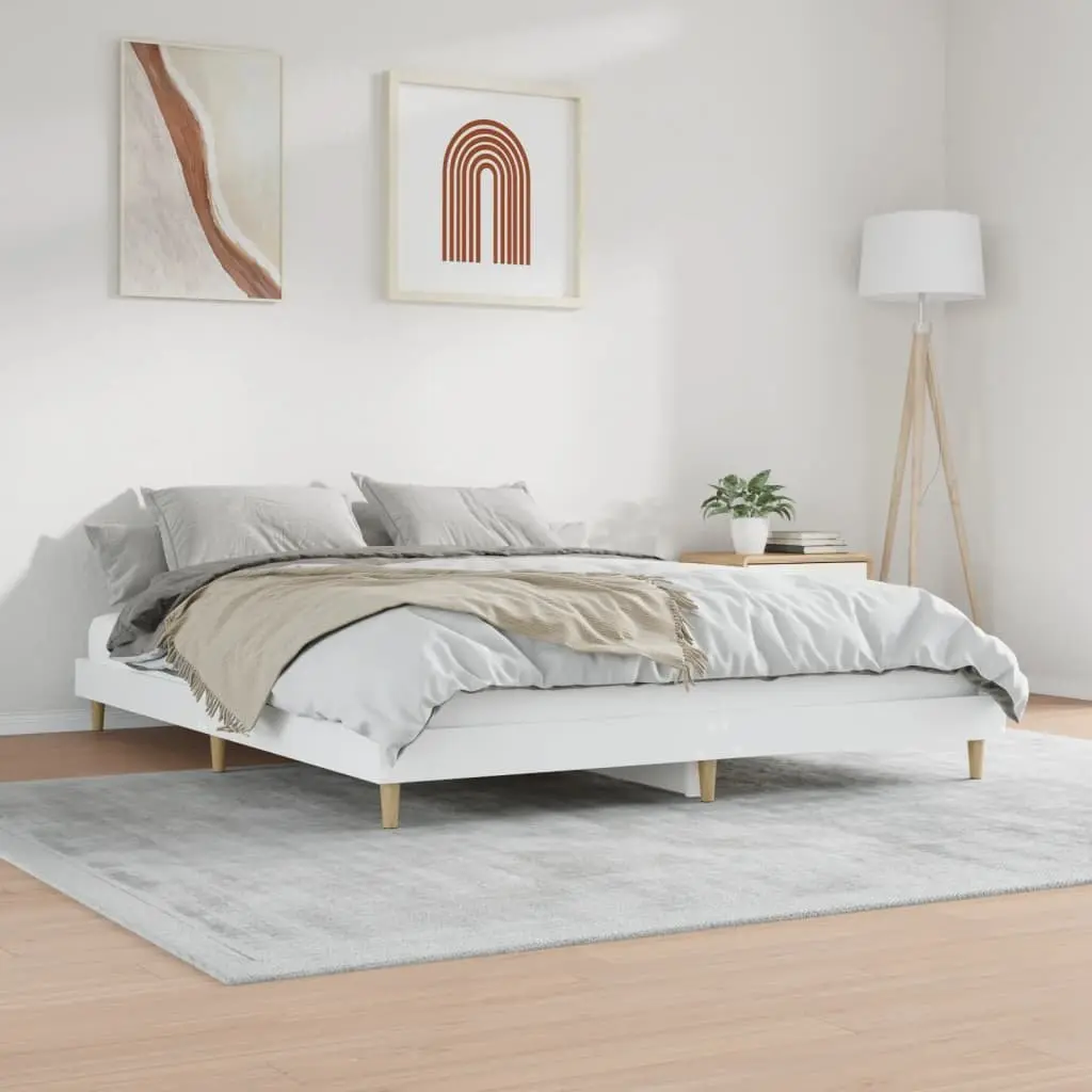 King Bed Frame White 183x203cm Engineered Wood Platform