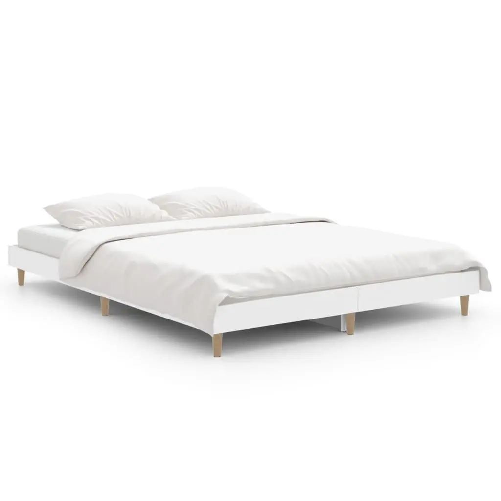 Bed Frame White 135x190 cm Engineered Wood Slatted Base Bedroom Furniture