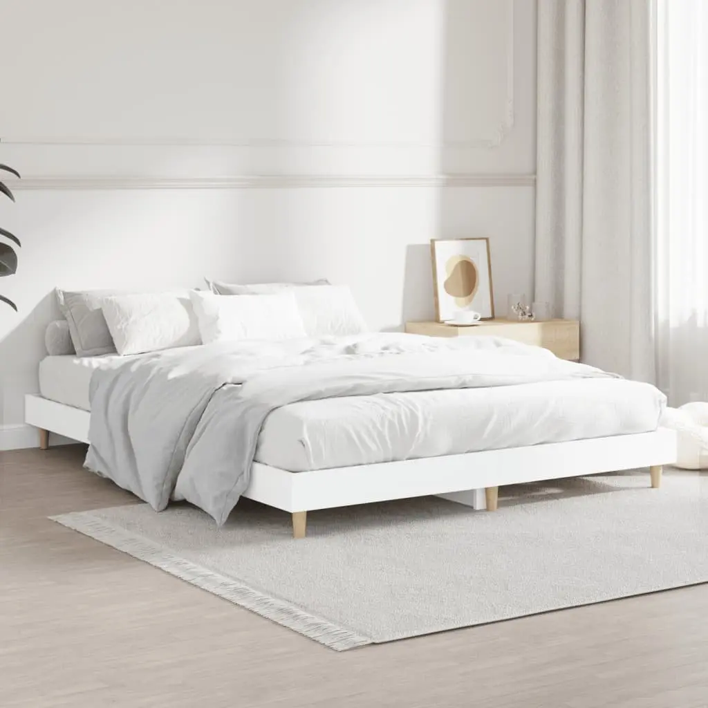 Bed Frame White 135x190 cm Engineered Wood Slatted Base Bedroom Furniture