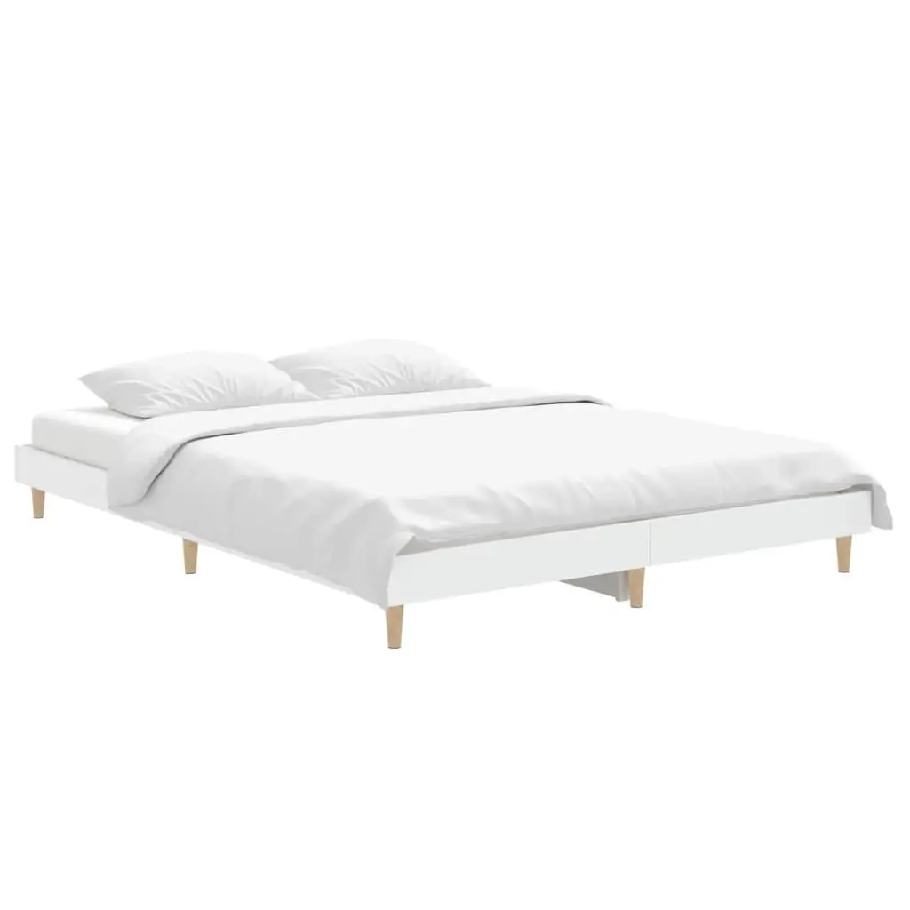 Bed Frame White 135x190 cm Engineered Wood Slatted Base Bedroom Furniture