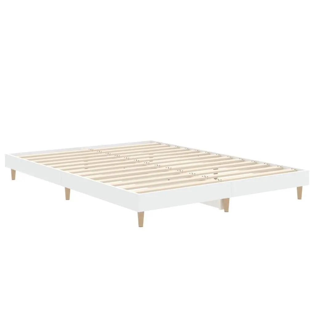 Bed Frame White 135x190 cm Engineered Wood Slatted Base Bedroom Furniture
