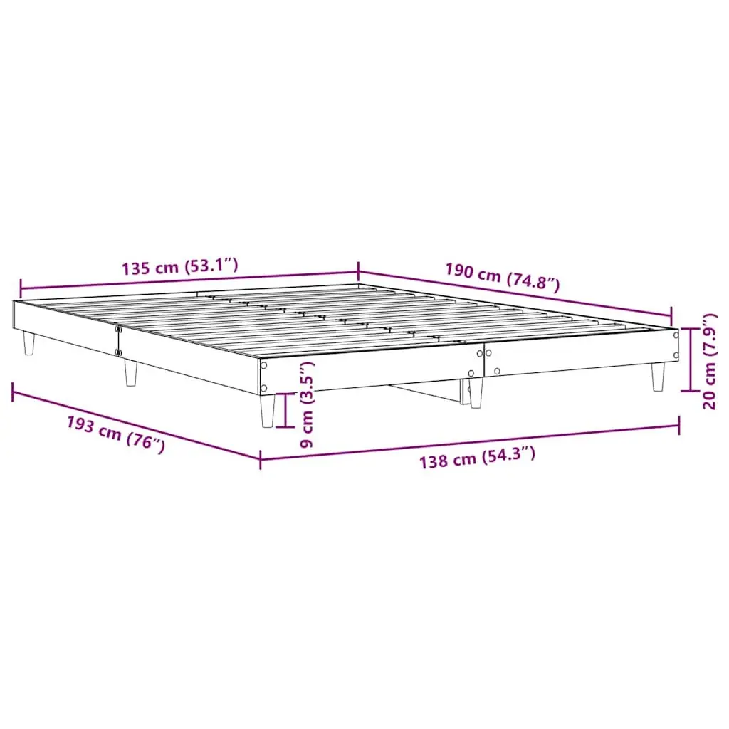 Bed Frame Engineered Wood 135x190 cm Brown