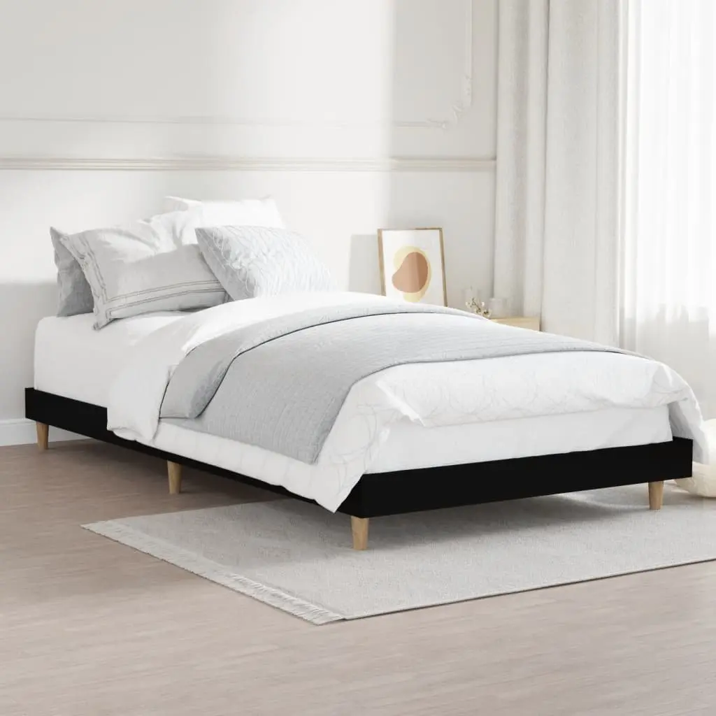 Bed Frame Black 90x190 cm Engineered Wood Bedroom Furniture Wooden Legs