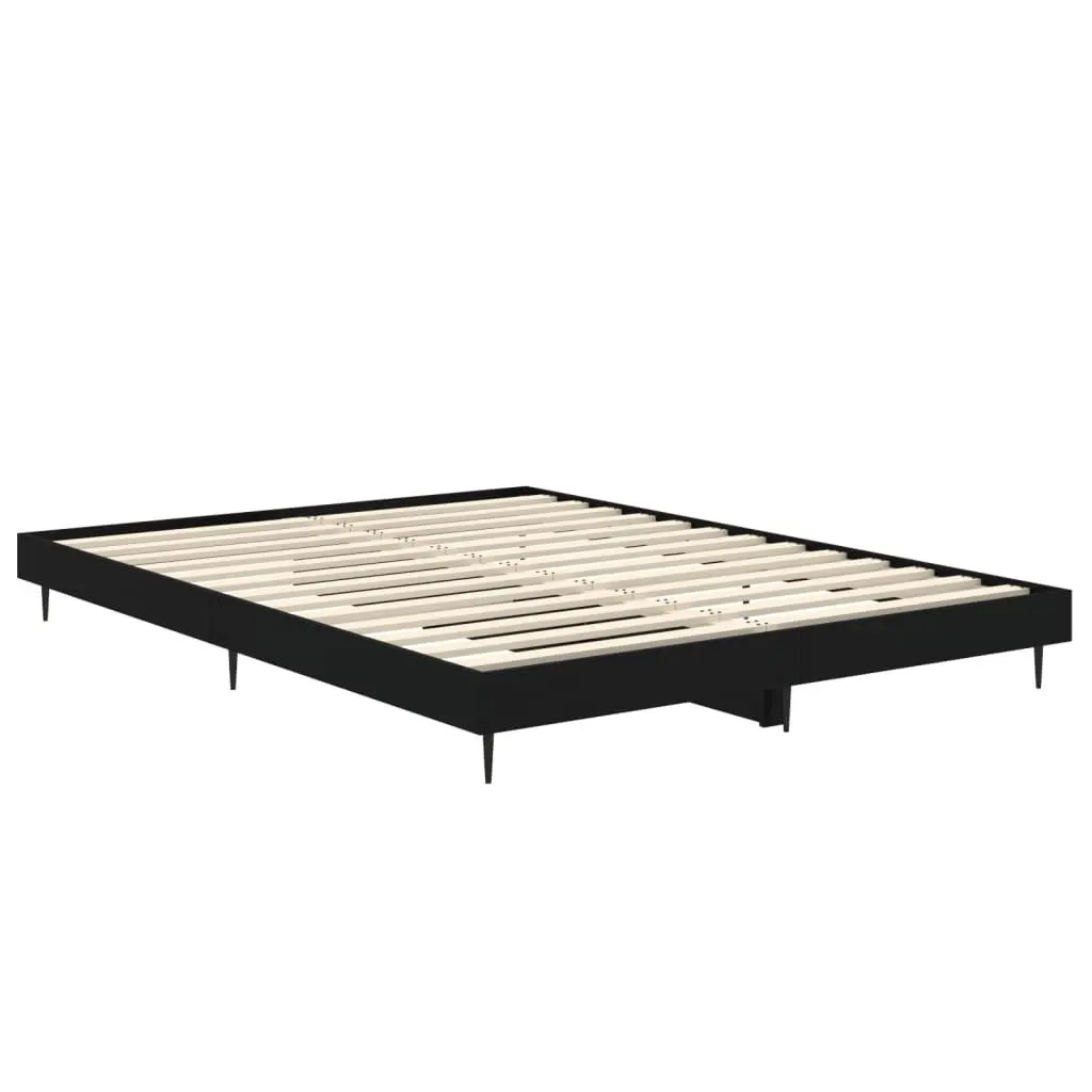 Bed Frame Black 135x190 cm Engineered Wood Slatted Base Metal Legs