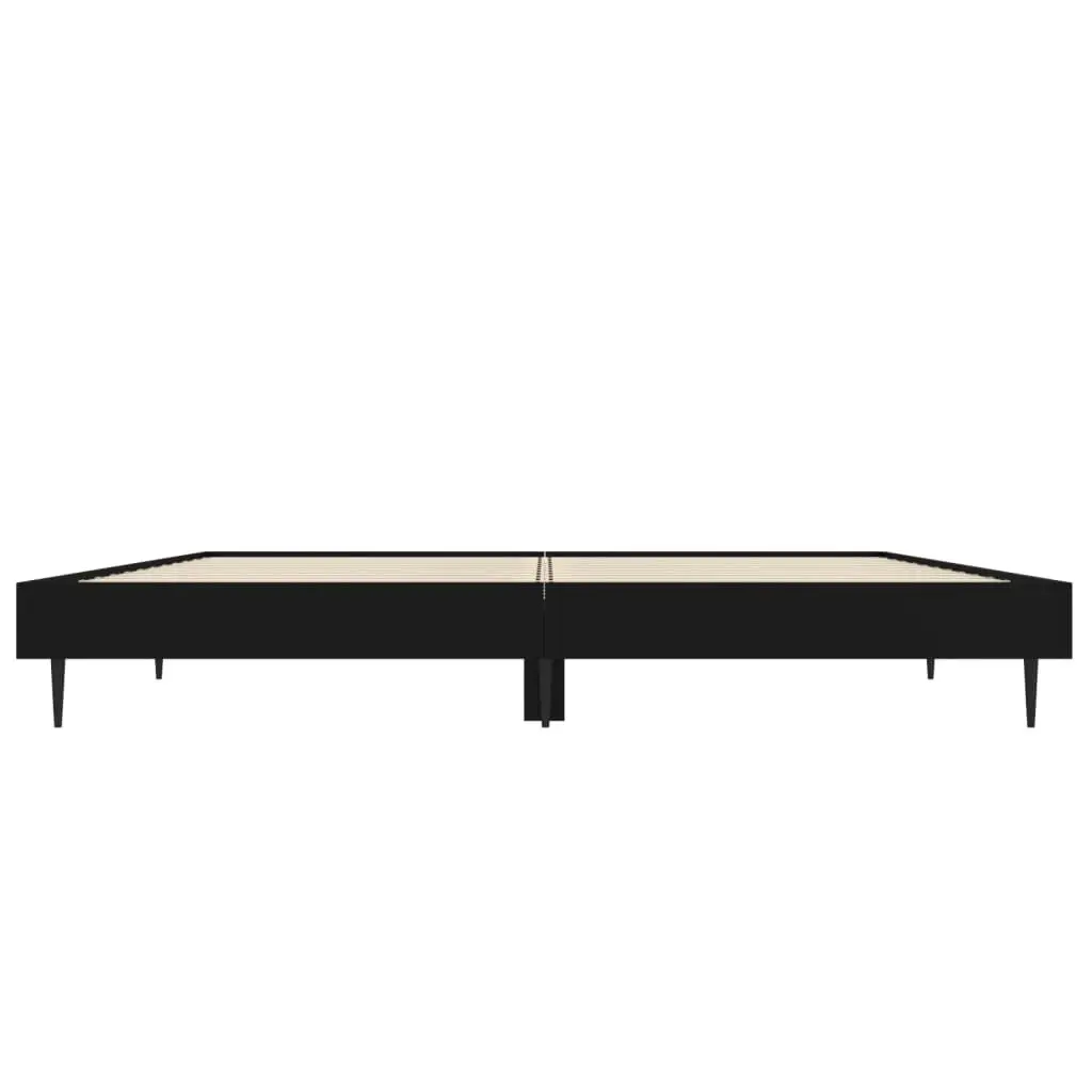 Bed Frame Black 135x190 cm Engineered Wood Slatted Base Metal Legs