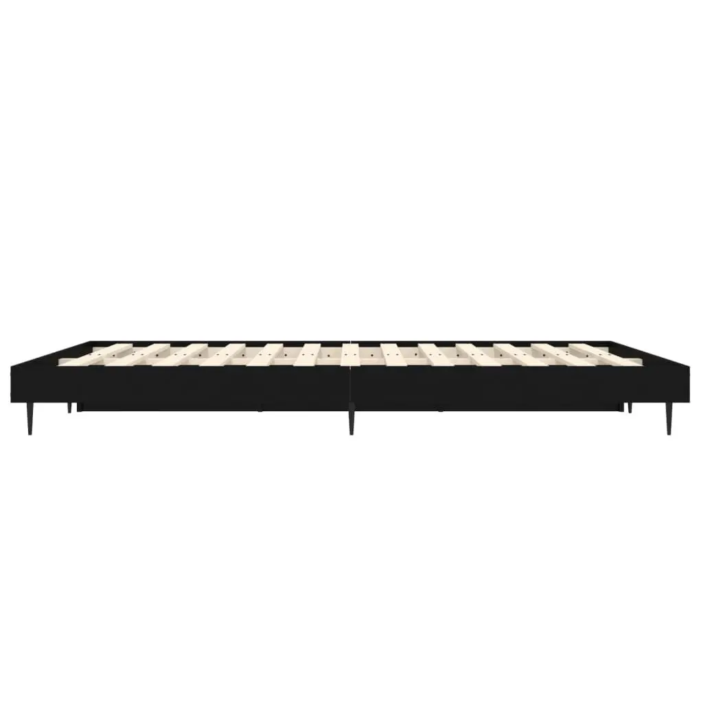 Bed Frame Black 135x190 cm Engineered Wood Slatted Base Metal Legs