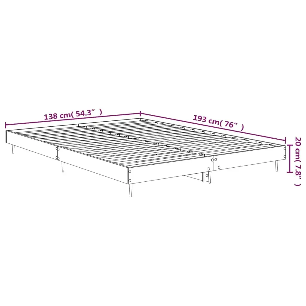 Bed Frame Black 135x190 cm Engineered Wood Slatted Base Metal Legs