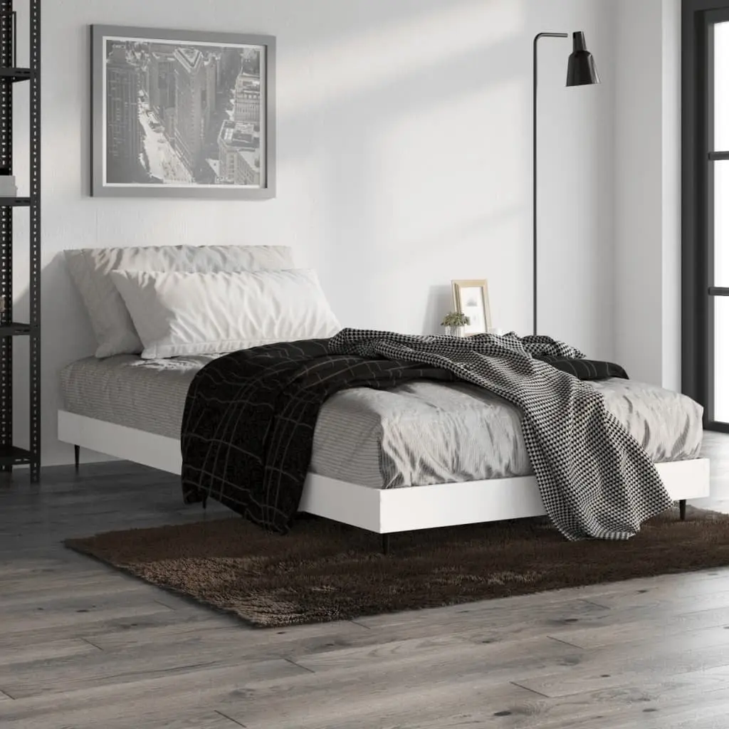 Bed Frame White Engineered Wood 90x190 cm Slatted Base Bedroom Furniture