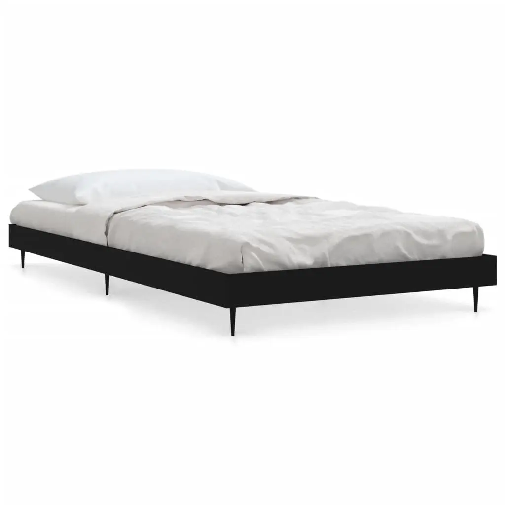 Bed Frame 90x190 cm Black Engineered Wood Slatted Base Metal Legs