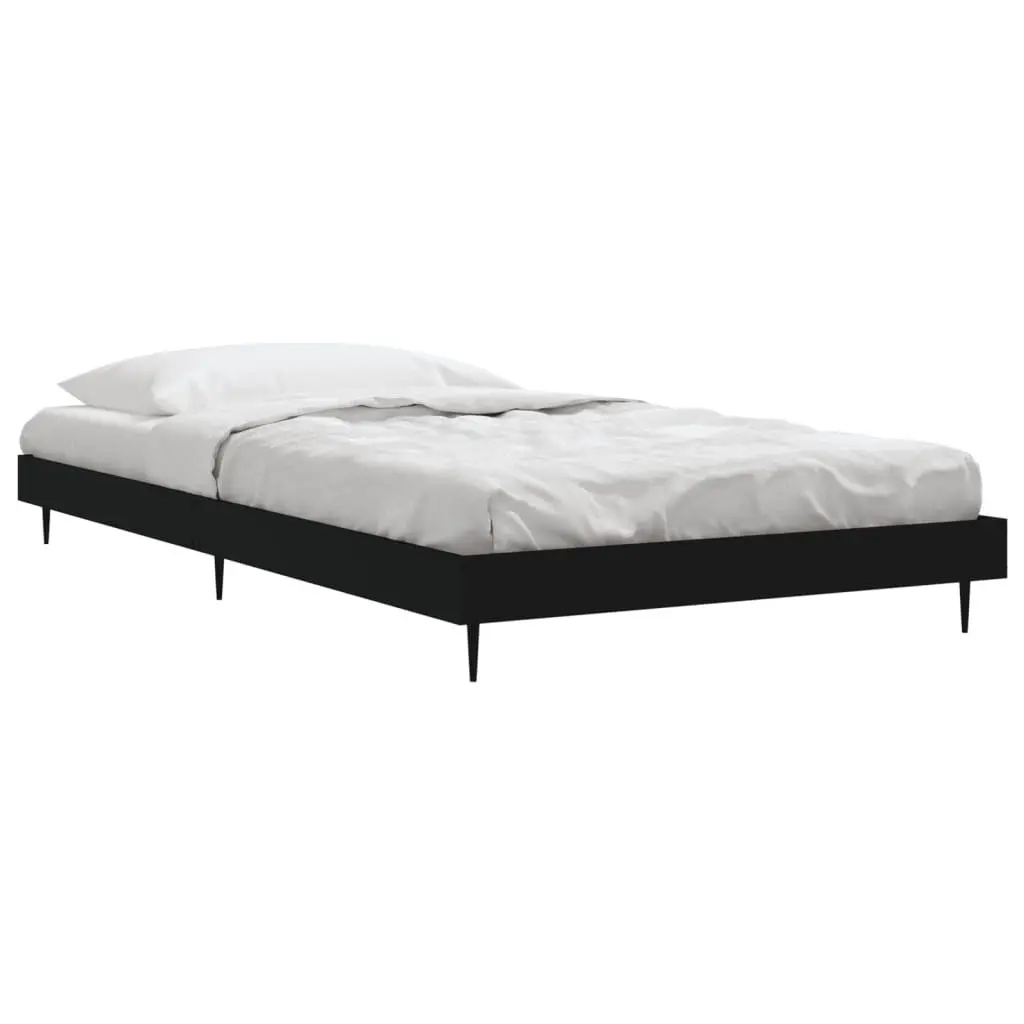 Bed Frame 90x190 cm Black Engineered Wood Slatted Base Metal Legs