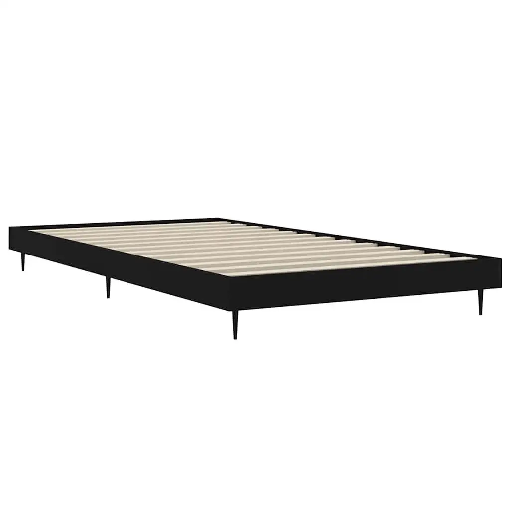 Bed Frame 90x190 cm Black Engineered Wood Slatted Base Metal Legs