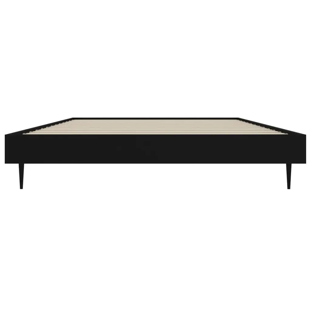 Bed Frame 90x190 cm Black Engineered Wood Slatted Base Metal Legs