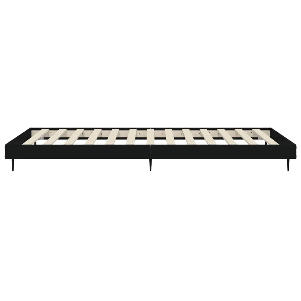 Bed Frame 90x190 cm Black Engineered Wood Slatted Base Metal Legs