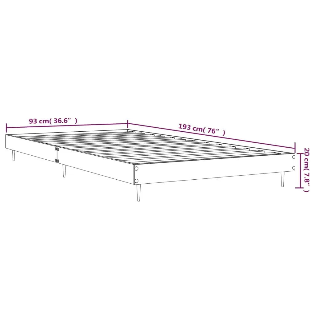 Bed Frame 90x190 cm Black Engineered Wood Slatted Base Metal Legs