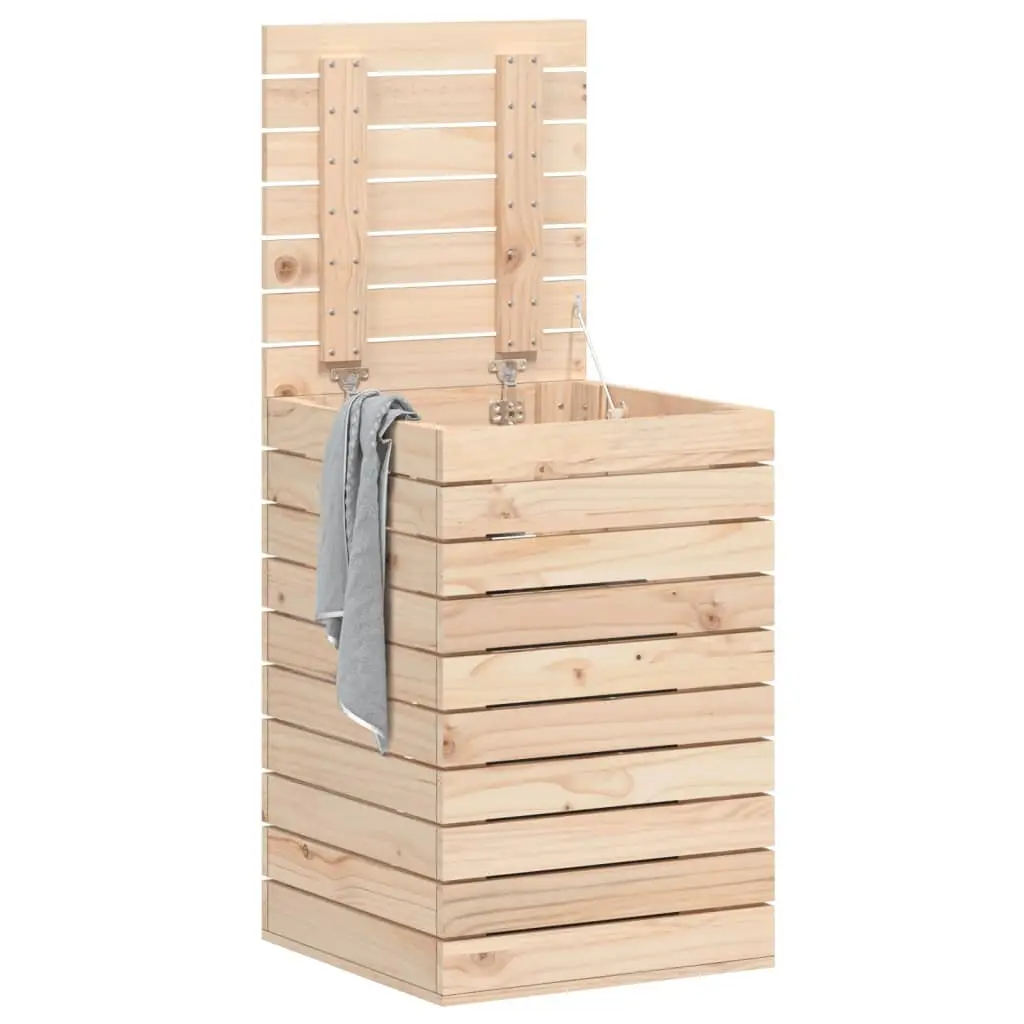 Laundry Basket 44x44x66 cm Solid Wood Pine Brown Storage Bin with Lid