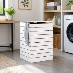 Laundry Basket White Solid Wood Pine Storage Container Household Linen Organiser