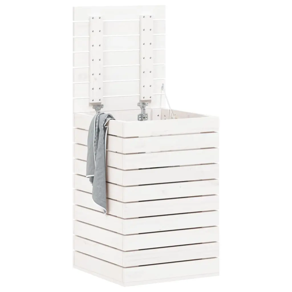 Laundry Basket White Solid Wood Pine Storage Container 44x44x66cm