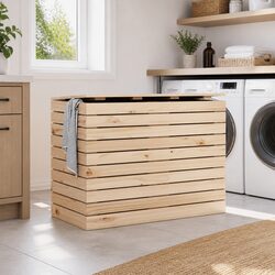 Reliable Wooden Laundry Basket with Lid 88.5x44x66 cm
