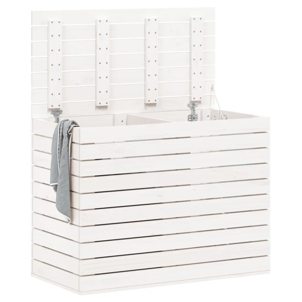 Laundry Basket White Solid Pine Wood Storage Bin with Lid