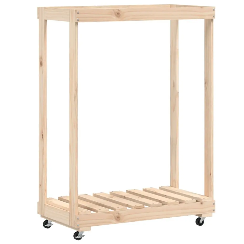 Wooden Log Holder Brown Firewood Storage Rack with Wheels 76.5 x 40 x 108 cm