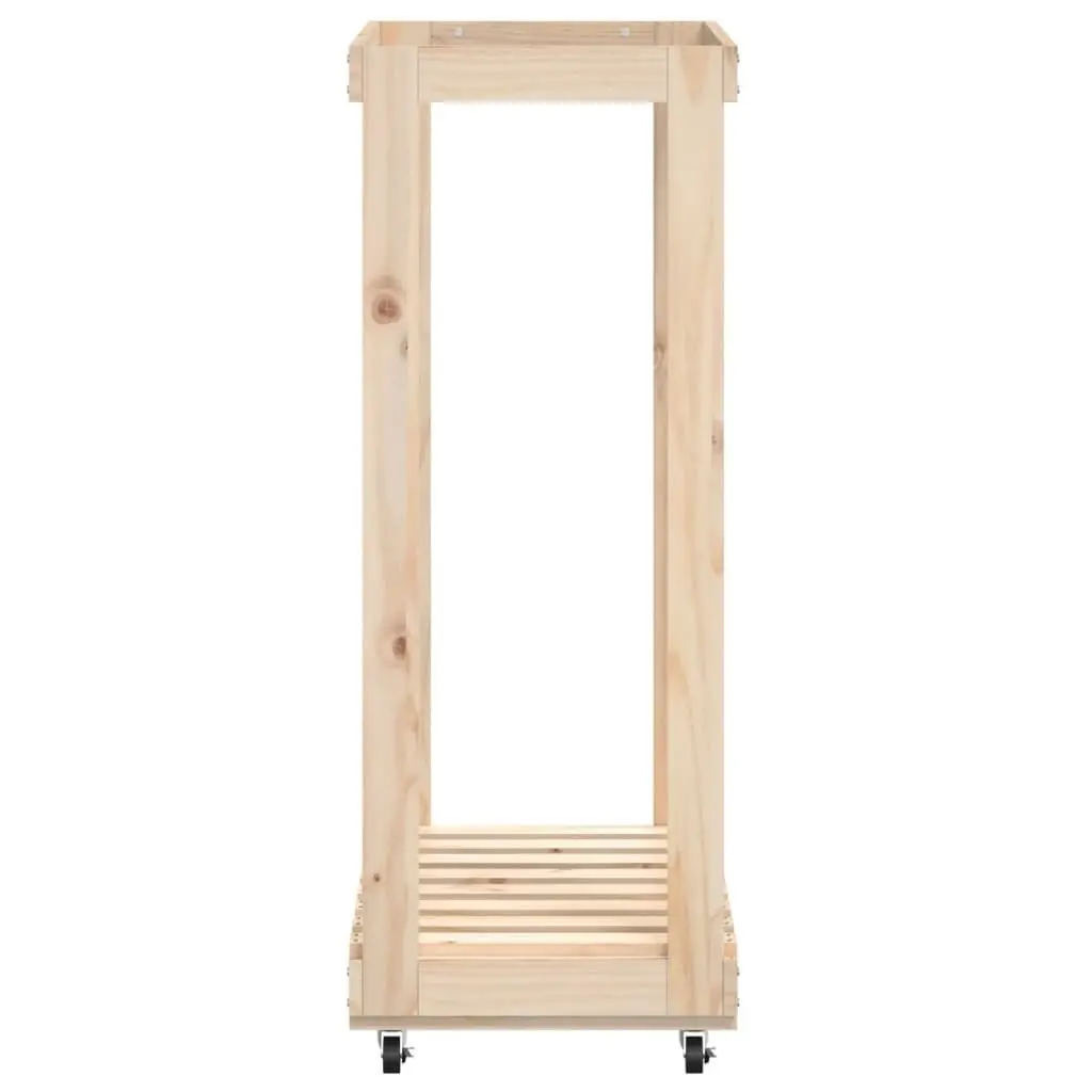 Wooden Log Holder Brown Firewood Storage Rack with Wheels 76.5 x 40 x 108 cm