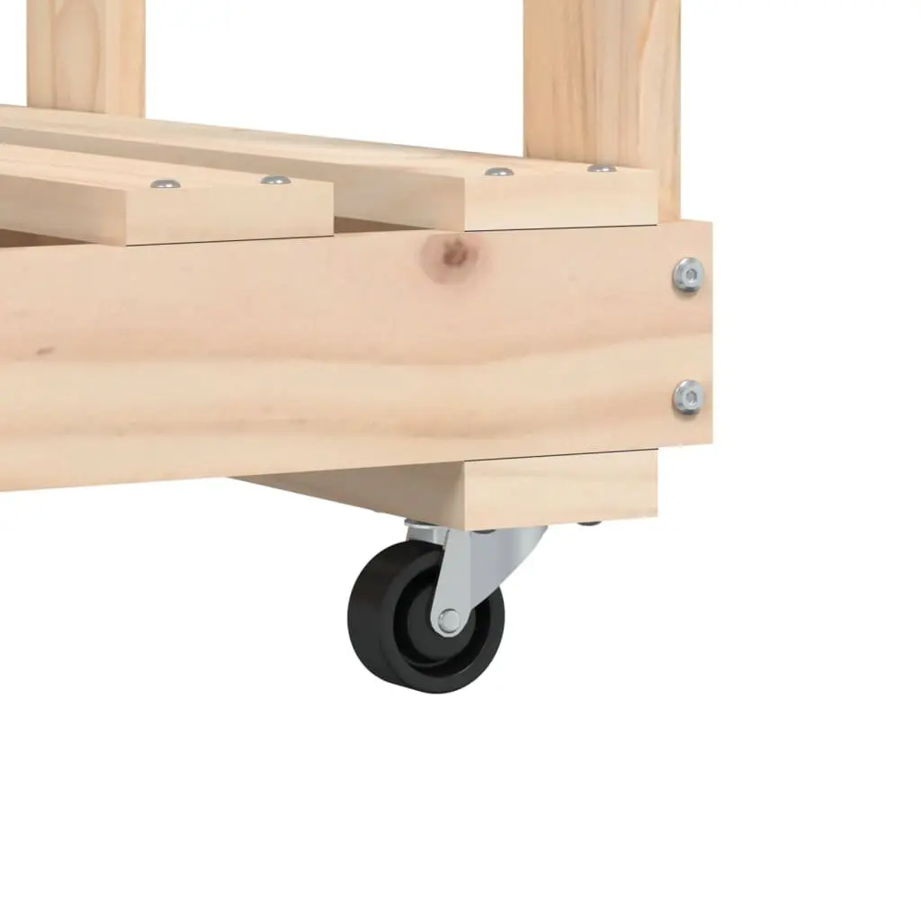 Wooden Log Holder Brown Firewood Storage Rack with Wheels 76.5 x 40 x 108 cm