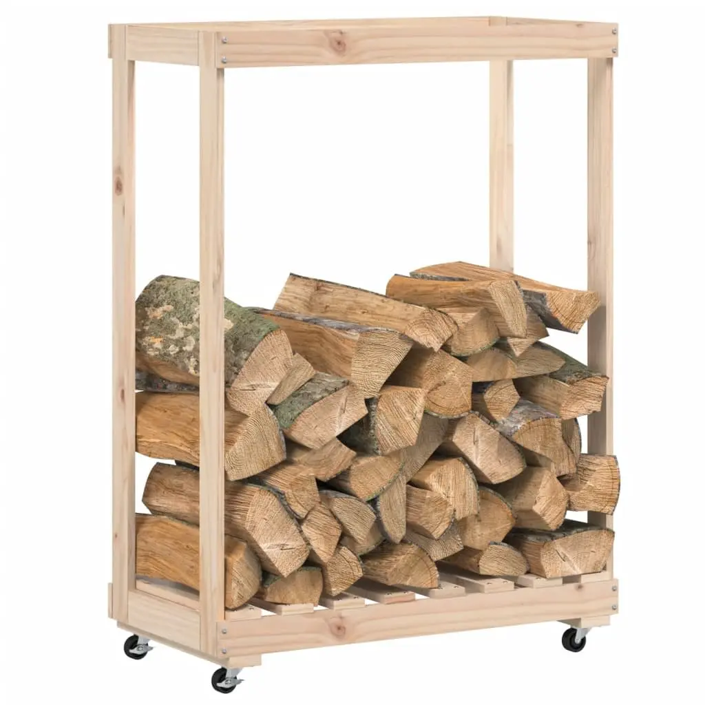 Wooden Log Holder Brown Firewood Storage Rack with Wheels 76.5 x 40 x 108 cm