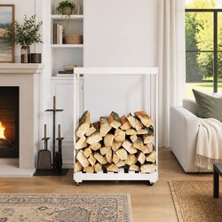 Reliable Wooden Log Holder with Wheels for Easy Storage