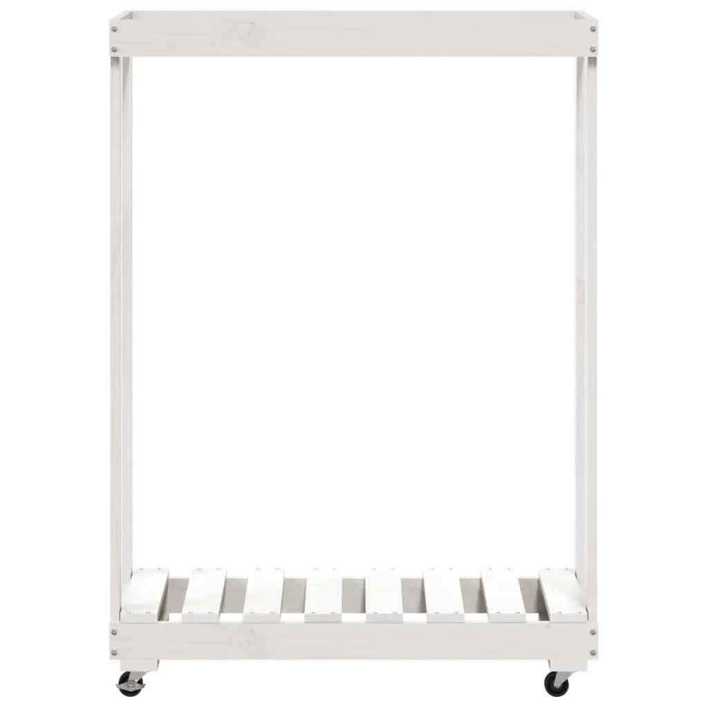 Wooden Log Holder White Storage Rack with Wheels 76.5 x 40 x 108 cm