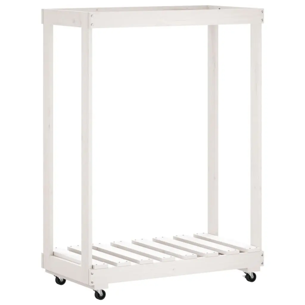 Wooden Log Holder White Storage Rack with Wheels 76.5 x 40 x 108 cm