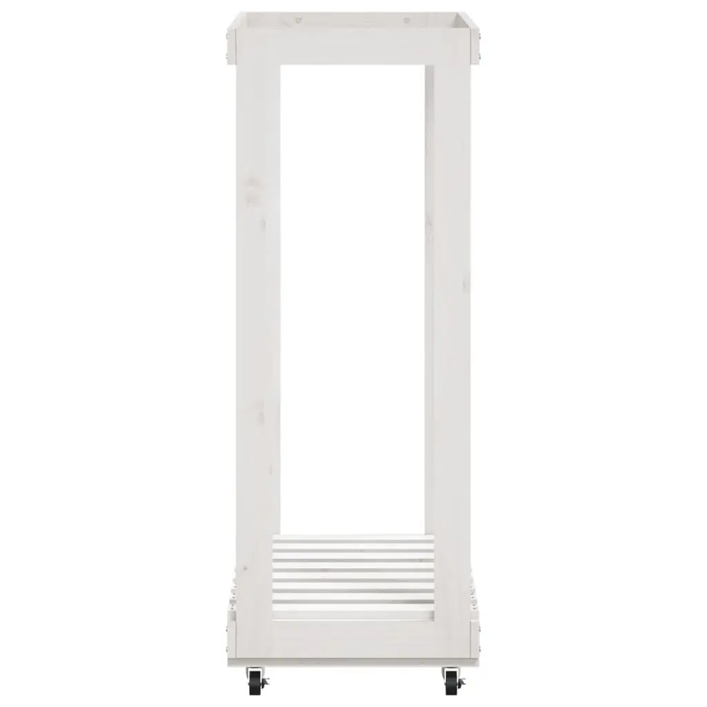 Wooden Log Holder White Storage Rack with Wheels 76.5 x 40 x 108 cm