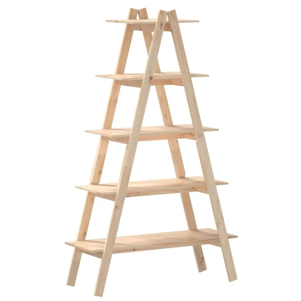 5-Tier A-Frame Wooden Shelf Storage Display Stand Brown Pine