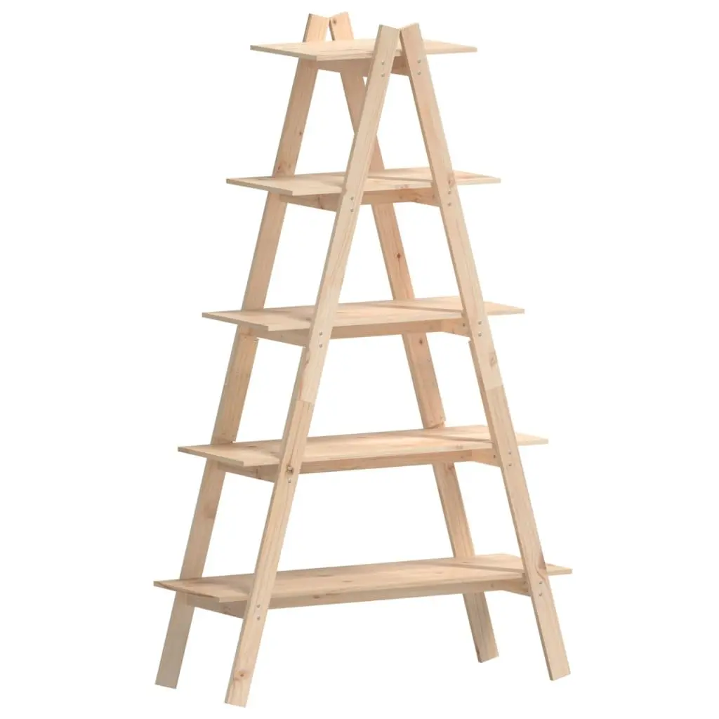 5-Tier A-Frame Wooden Shelf Storage Display Stand Brown Pine