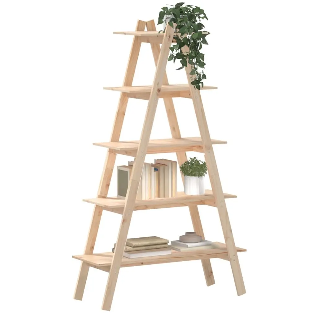 5-Tier A-Frame Wooden Shelf Storage Display Stand Brown Pine