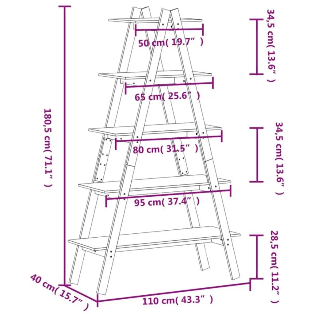 5-Tier A-Frame Wooden Shelf Storage Display Stand Brown Pine