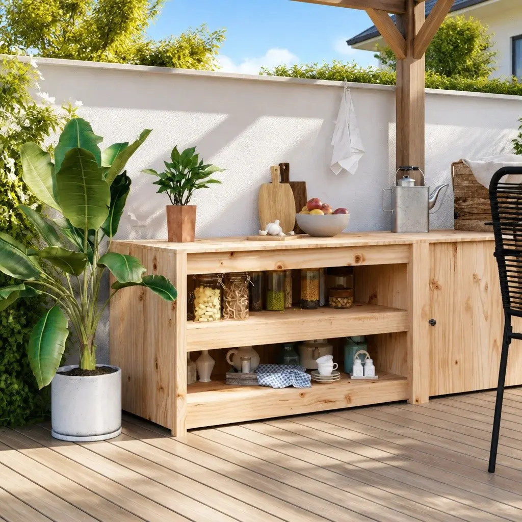 Outdoor Kitchen Cabinet Storage Brown Wooden Modular Unit