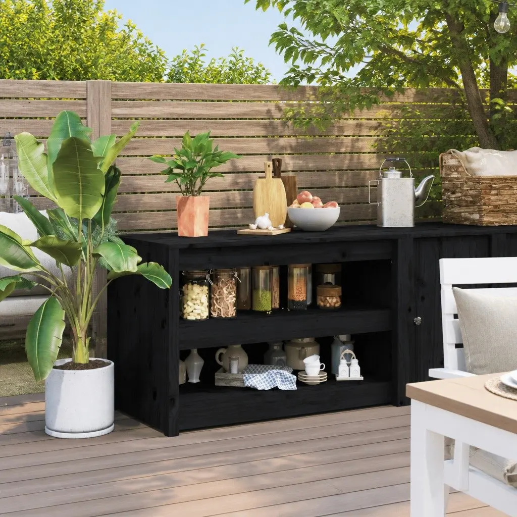 Outdoor Kitchen Cabinet Black Garden Storage Wooden Cupboard Patio Furniture