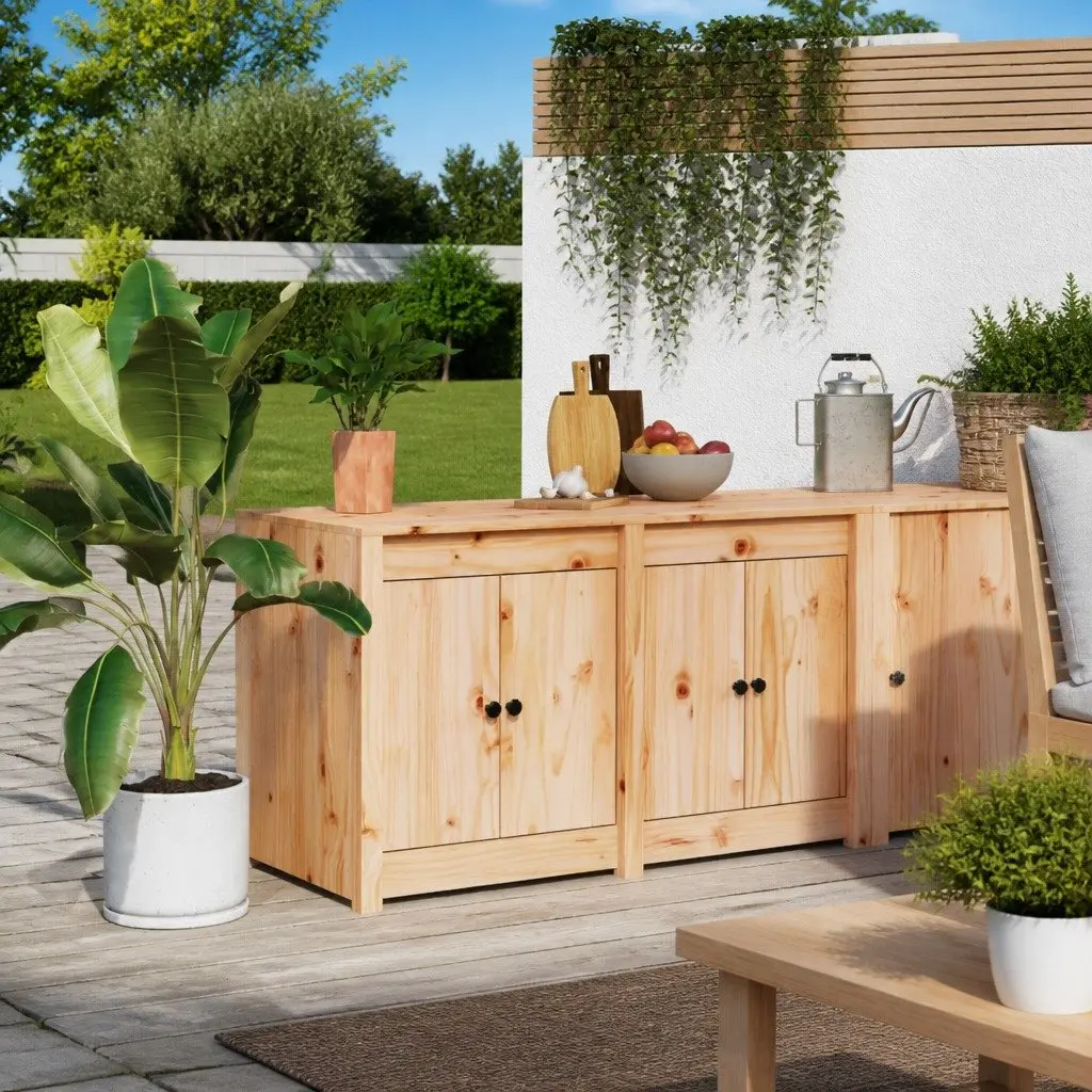 Outdoor Kitchen Cabinet Storage Cupboard Solid Wood Pine Brown 106W x 55D x 64H cm