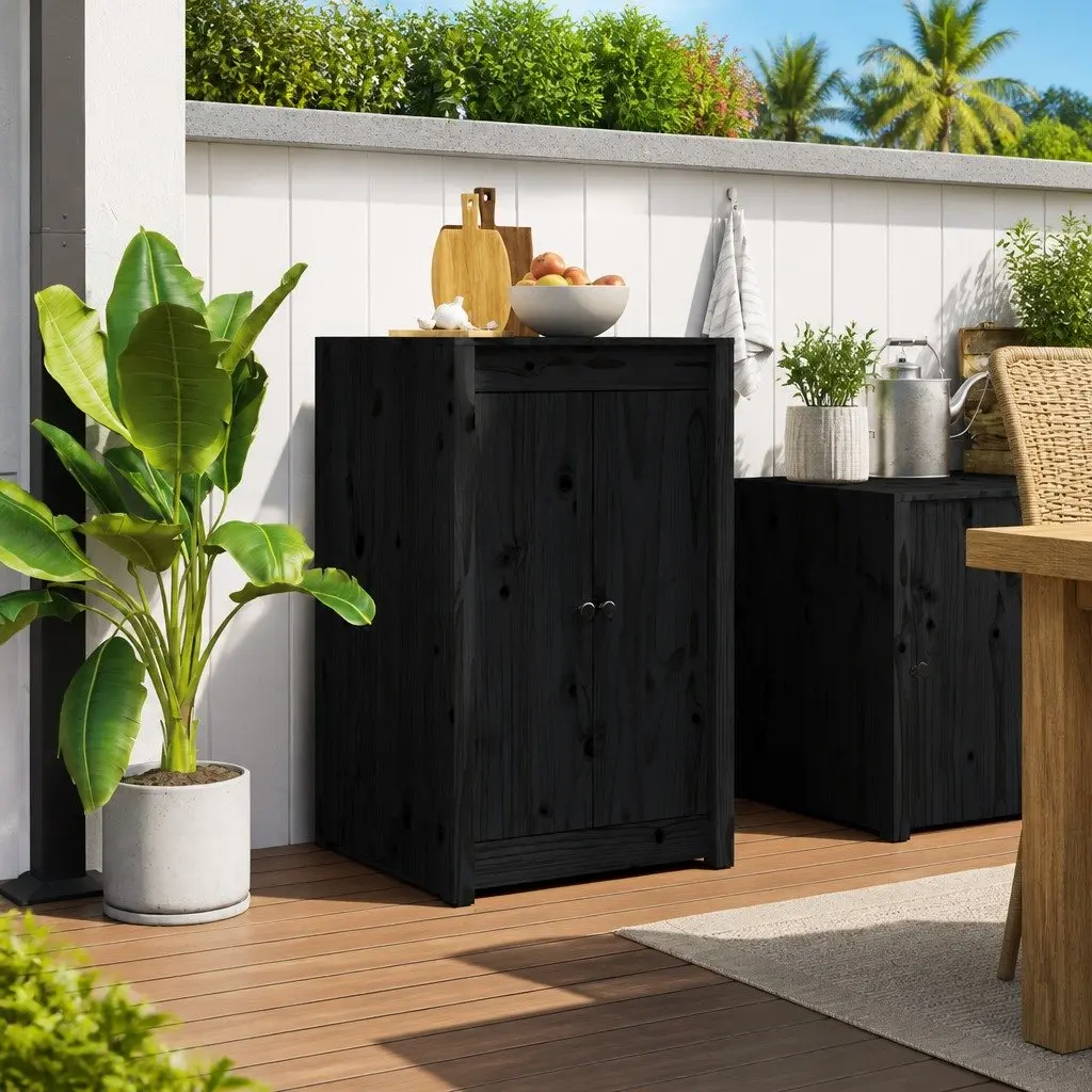 Outdoor Kitchen Cabinet Door Black Solid Pine Wood 50 x 9 x 82 cm