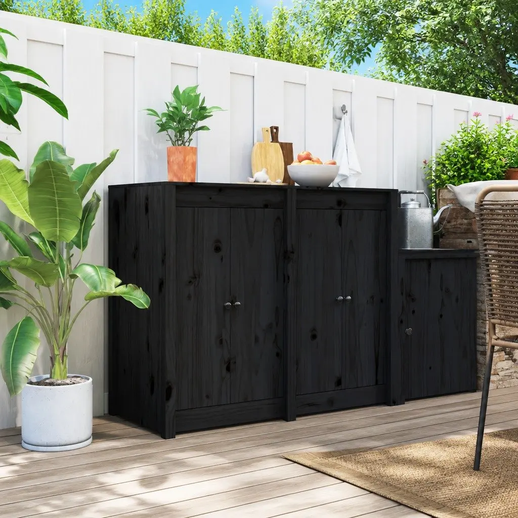 Black Solid Pine Outdoor Cabinet Doors, 2 Pieces