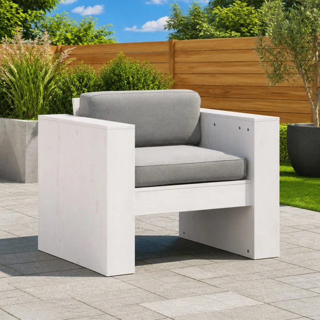 Garden Sofa Outdoor Seating Solid Pine Wood White 79x60x62cm
