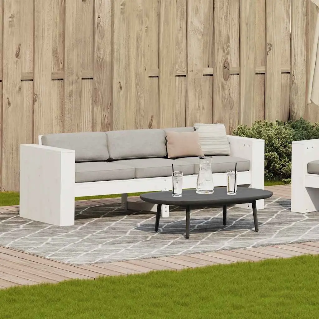 Outdoor Garden Sofa 3-Seater White Wooden Patio Furniture